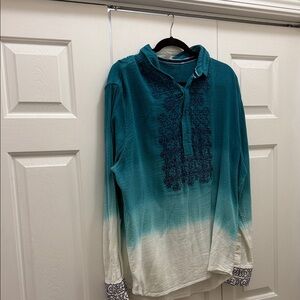 Teal and White Ombre Long Sleeve Shirt—perfect for Summertime events!